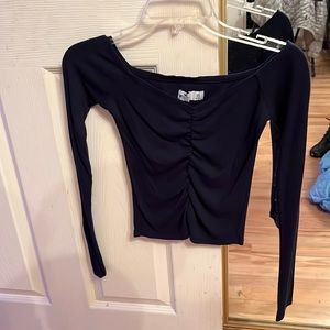 Navy blue off the shoulder ruched hollister shirt